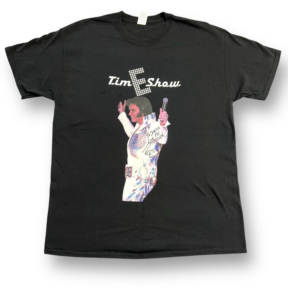 Tim E Show Unisex T Shirt Elvis Theme Graphic Print Black Cotton Signed Large